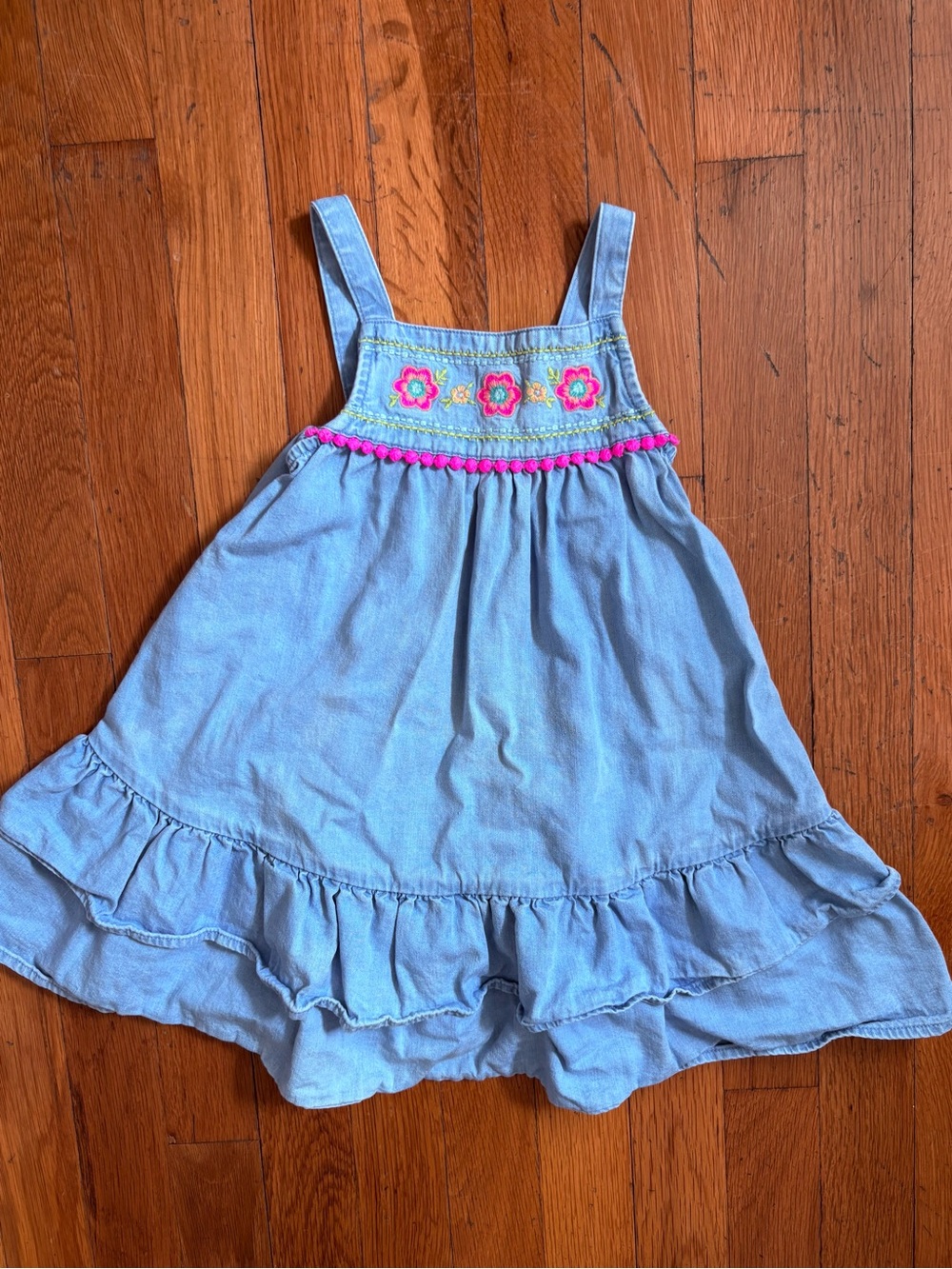 Toddler Denim Sundress with Pink Embroidery 3t , jumping beans